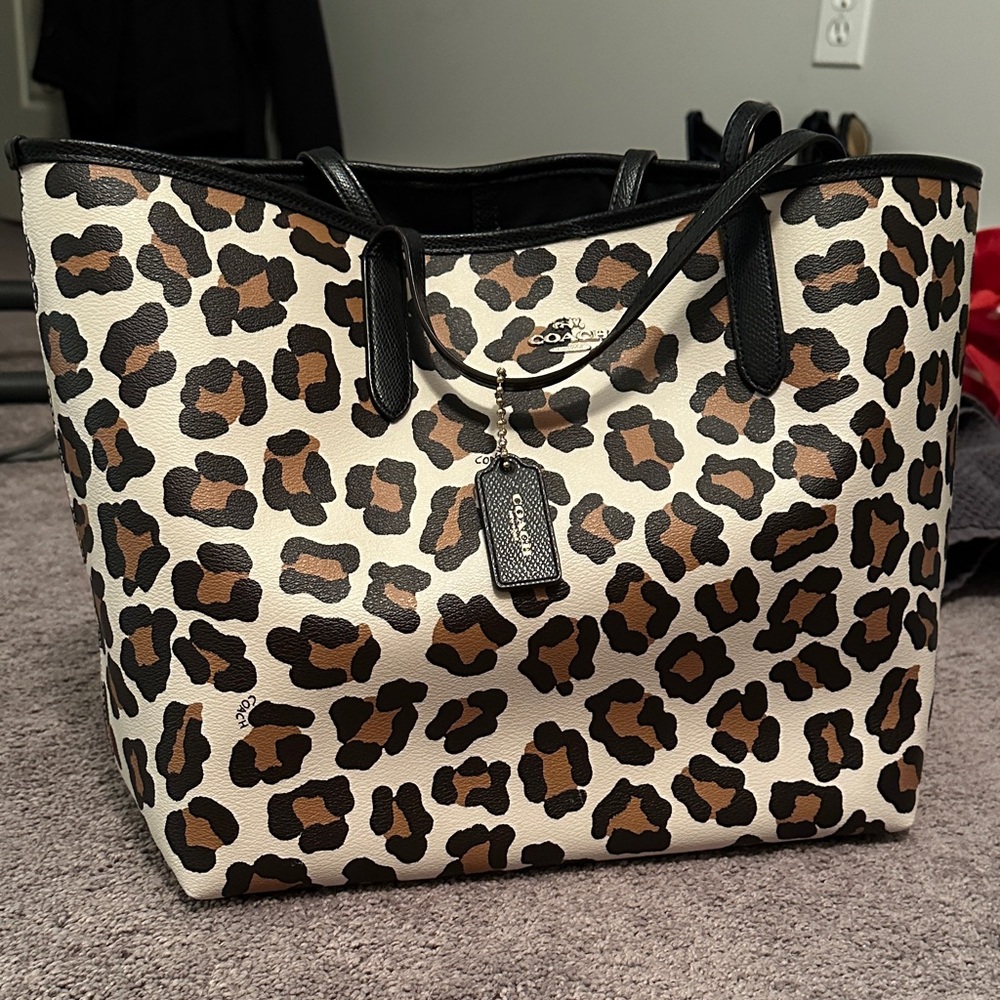 Coach Leopard Print Tote in Black, Brown & Cream